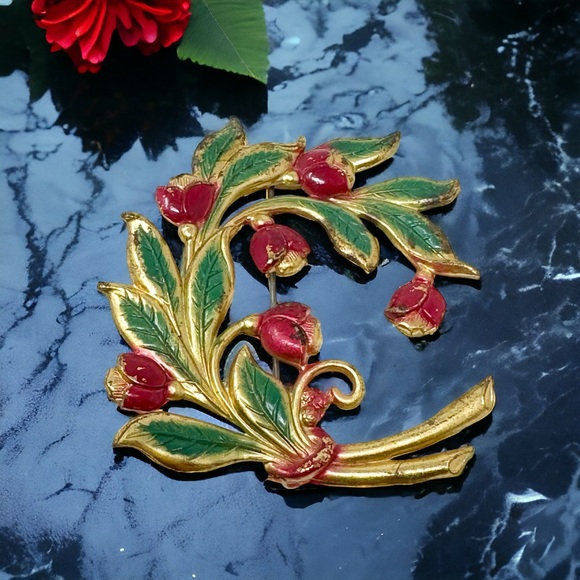 Vintage Jewelry - Vintage Enamel Flower Boutique Brooch Pin